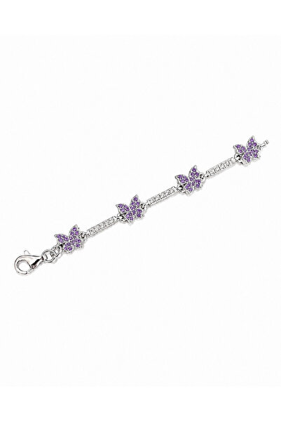 Desing 925 Ayar Gümüş Kelebek Motifli Taşlı Kadın Bileklik Rodyum Kaplama 7.2 Gr