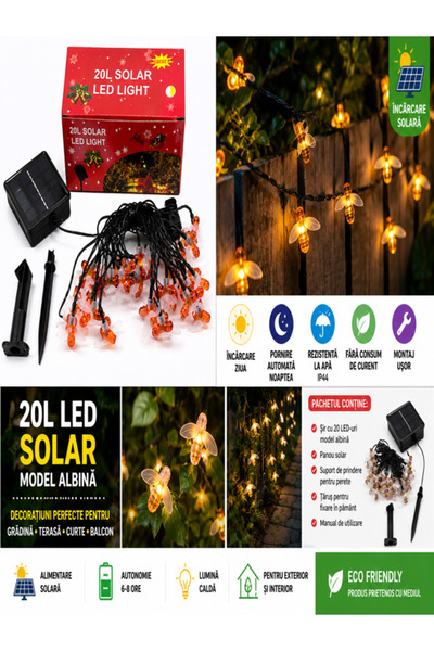 OEM Instalare model albină solară cu LED-uri 5m – 20 LED-uri decorative pentr...
