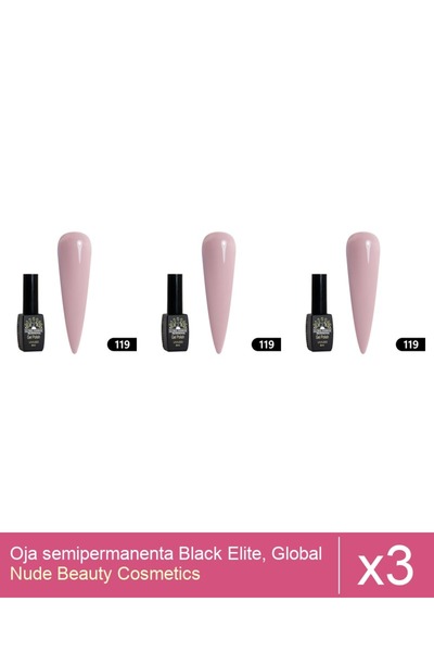 Makeup Set 3x Oja semipermanenta Black Elite, Global Fashion 8 ml,119