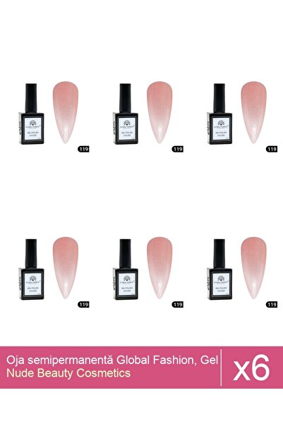 Makeup Set 6x Oja semipermanentă Global Fashion, Gel polish Elite Glow 15 ml,119