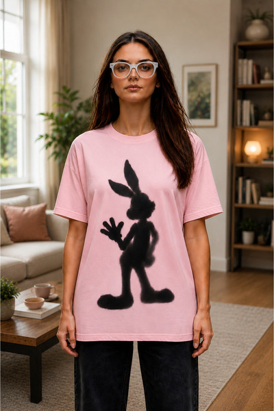 VODEXA Tricou oversize unisex cu imprimeu SHADOW RABBIT, 100% bumbac, croială...