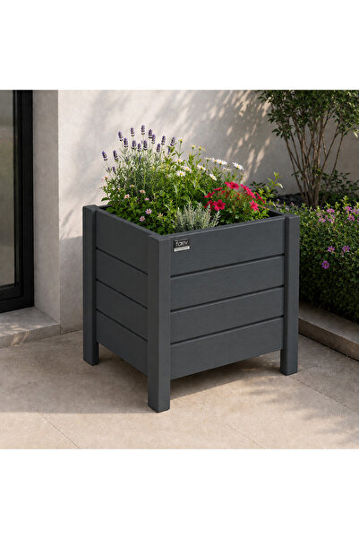 Faev Ahşap Kare Dış Mekan Saksısı Dekoratif Ahşap Saksı Hazır Kurulu 50cm X 5...