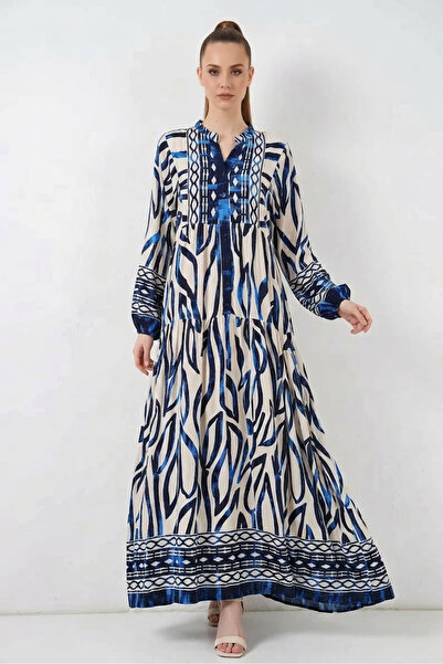 buğrahayalin Women's Authentic Patterned Viscose T. Navy Blue Hijab Dress
