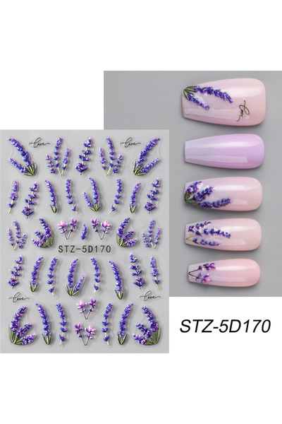 Choice 1 قطعة STZ-5D170 1/2 قطعة ملصق أظافر بنقشة زهرة اللافندر الأرجوانية ثل...