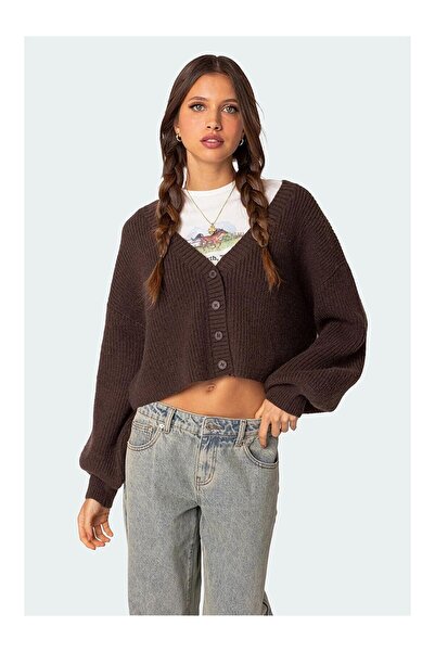 LC Waikiki Nevavm Brown Buttoned Knitwear Sweater Cardigan with Difference Mg...