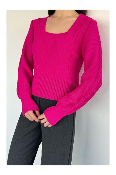 LC Waikiki Nevavm Square Collar Knitted Patterned Women's Sweater with a Diff...