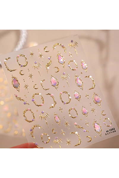 Choice21 M-1392 Purple Pink Heart 5D Nail Art Stickers Gold Edge Cherry Bloss...
