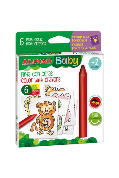 Other Wax crayons, 6 colors/set, 6 animal cards, for coloring, ALPINO Baby