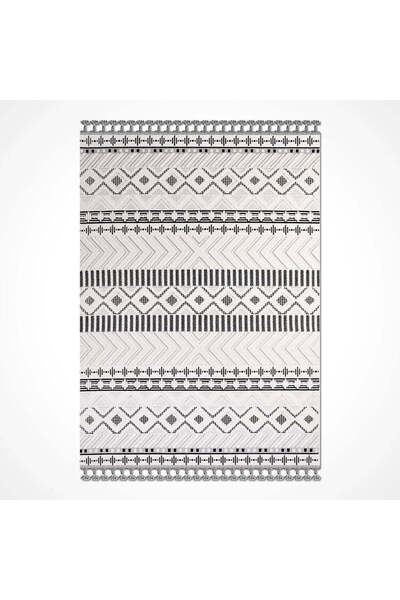halinet Halı.Net White Ethnic Bohemian Washable Non-Slip Living Room Carpet C...
