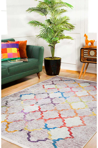 halinet Halı.Net Cream Modern Washable Non-Slip Living Room Carpet Haln-Hln921