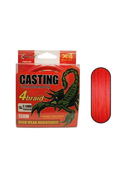 CAPTAIN Casting PE 4 Kat Spin İp Misina 150mt Kırmızı Standart-0.12 MM