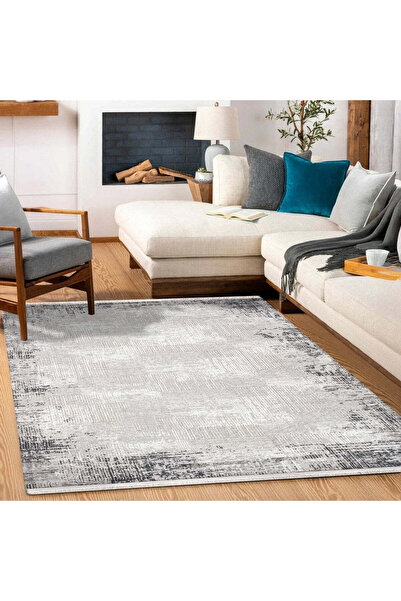 halinet Halı.Net Gray Vintage Antique Washable Non-Slip Living Room Carpet Cr...