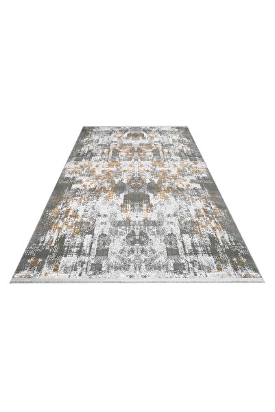 halinet Halı.Net Gray Vintage Antique Washable Non-Slip Living Room Carpet Cr...
