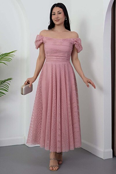 PULLIMM Sweetheart Neckline Perforated Lace Dress Drp1379