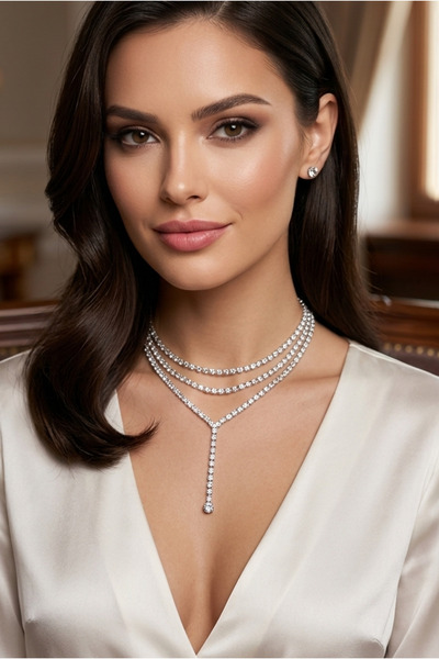 Happyline Crystal Stone after Party Necklace, Bridal Necklace, Designer Neckl...