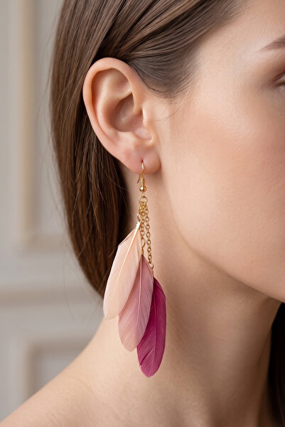 PETEK AKSESUAR Ethnic Hippie Style Chain Feather Earrings 12 Cm.