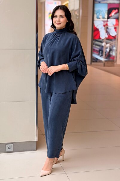 Ghisa Batwing Sleeve Short Front Long Back Tunic Pant Set