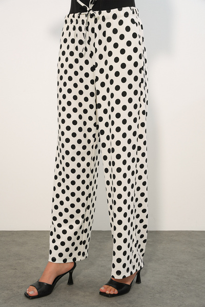 buğrahayalin Women's Drawstring Waist Polka Dot Wide Leg White Palazzo Pants