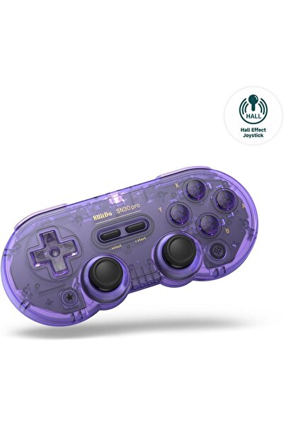8Bitdo Sn30 Pro Bluetooth Kablosuz Hall Effect Oyun Kolu Mor Transparan- Swit...