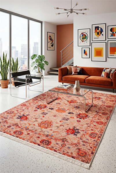 Çağ Halı Turuncu Zamanın İzi Modern Vintage Sisal Halı