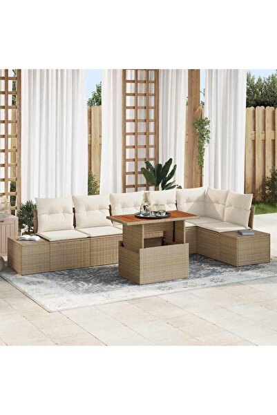vidaxl Set de canapele pentru gradina 7 pcs Bej Rattan poli