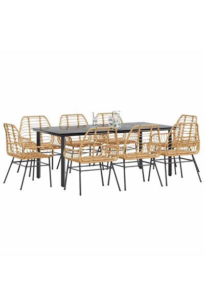 vidaxl Set de sufragerie de gradina 9 piese sticla maro din poli ratan