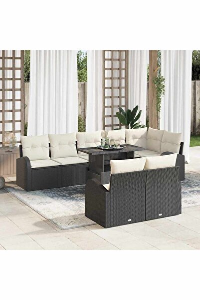 vidaxl Set de canapele pentru gradina 9 pcs Negru Rattan poli