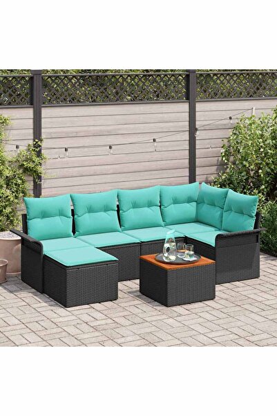 vidaxl Set de canapele pentru gradina cu perna 7 pcs Negru poliratan