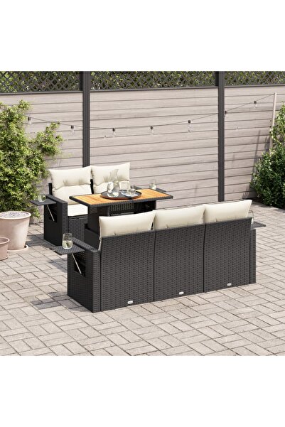 vidaxl Set mobilier de gradina cu perne, 6 piese, negru, poliratan