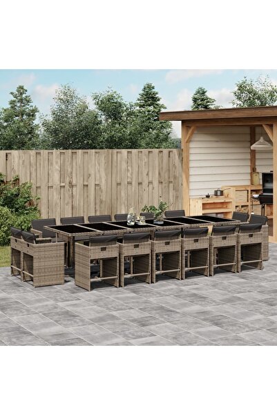 vidaxl Set mobilier de gradina cu perne, 17 piese, gri, poliratan