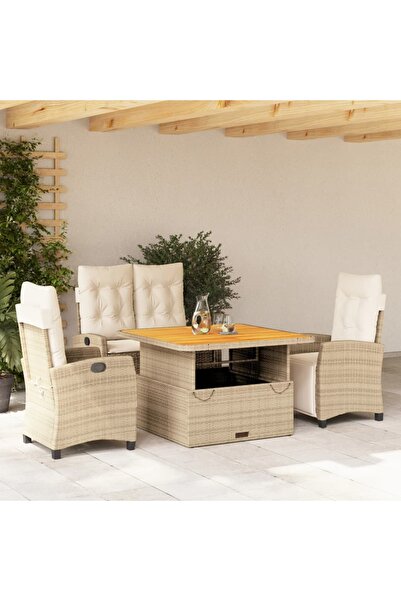 vidaxl Set canapele de gradina, 4 piese, cu perne, bej, poliratan