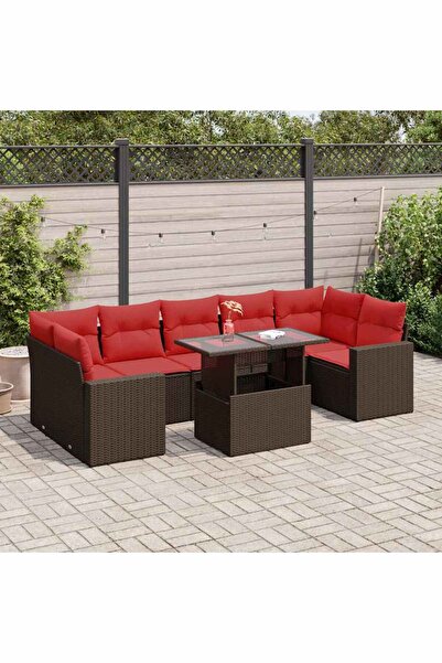 vidaxl Set canapele de gradina cu perne, 8 piese, maro, poliratan