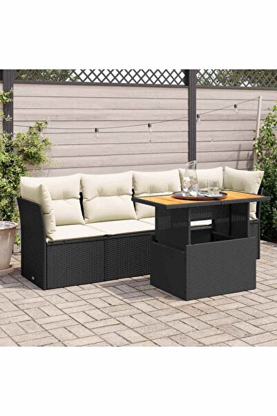 vidaxl Set mobilier de gradina cu perne, 5 piese, negru, poliratan