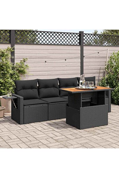 vidaxl Set mobilier de gradina cu perne, 5 piese, negru, poliratan