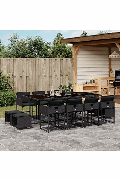 vidaxl Set mobilier de gradina cu perne, 13 piese, negru, poliratan