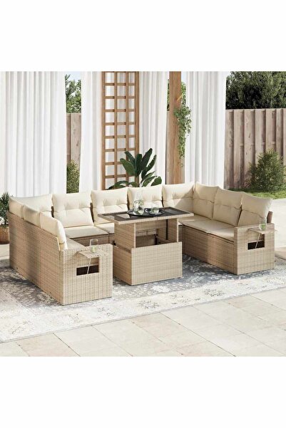 vidaxl Set canapele de gradina cu perne, 10 piese, bej, poliratan