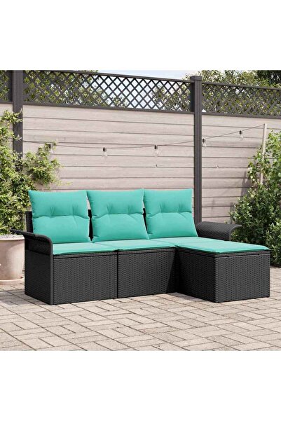 vidaxl Set de canapele pentru gradina cu perna 4 pcs Negru poliratan