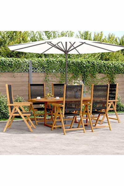 vidaxl Set mobilier de gradina 7 piese polipropilena neagra/lemn masiv