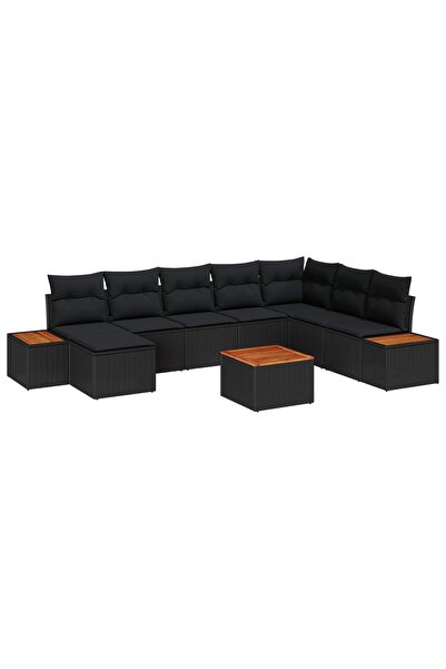 vidaxl Set de canapele pentru gradina cu perna 9 pcs Negru Rattan poli