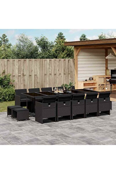 vidaxl Set mobilier de gradina cu perne, 15 piese, negru, poliratan
