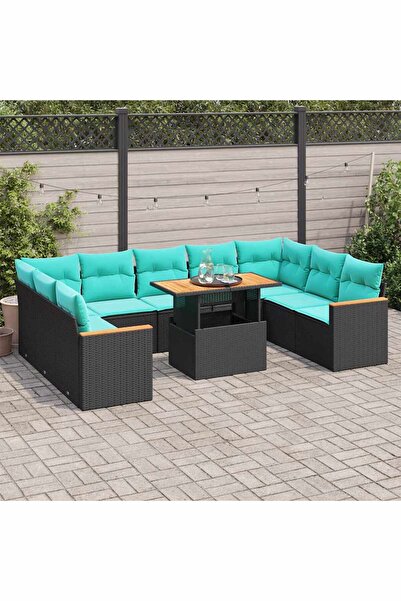 vidaxl Set canapele de gradina cu perne, 10 piese, negru, poliratan