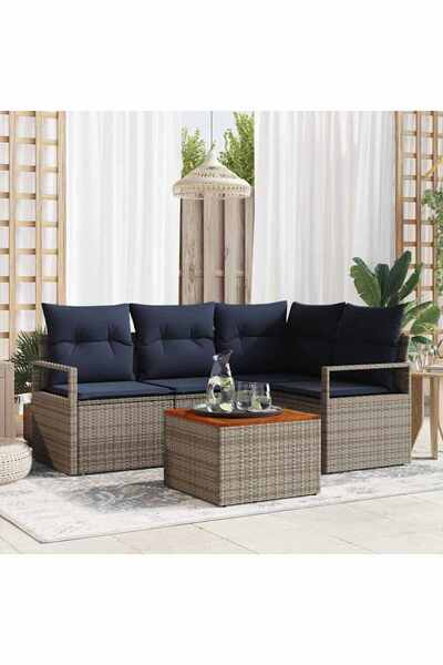 vidaxl Set de canapele pentru gradina cu perna 5 pcs Gri poliratan