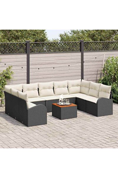 vidaxl Set de canapele pentru gradina cu perna 10 pcs Negru poliratan