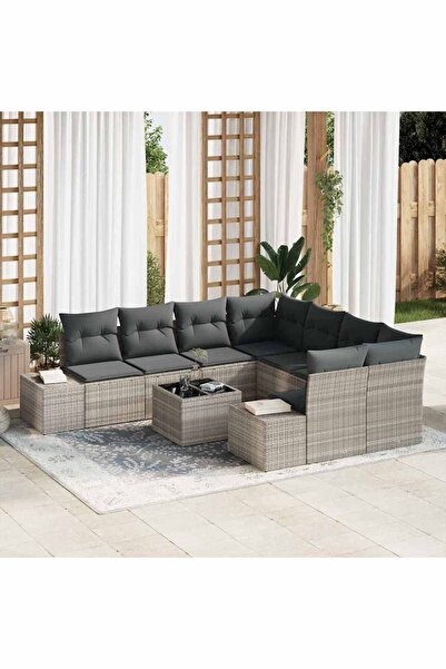 vidaxl Set de canapele pentru gradina 9 pcs Gri deschis poliratan