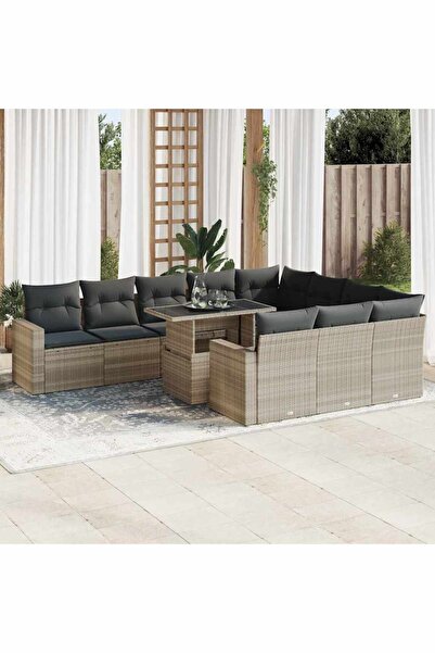 vidaxl Set canapele de gradina cu perne, 11 piese, gri, poliratan