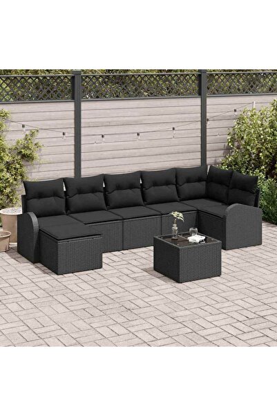 vidaxl Set de canapele pentru gradina cu perna 8 pcs Negru Rattan poli