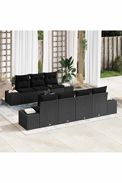 vidaxl Set de canapele pentru gradina cu perna 8 pcs Negru poliratan