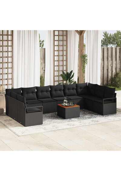 vidaxl Set de canapele pentru gradina 11 pcs Negru poliratan