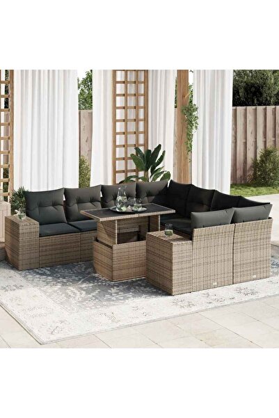 vidaxl Set canapele de gradina, 9 piese, cu perne, gri, poliratan