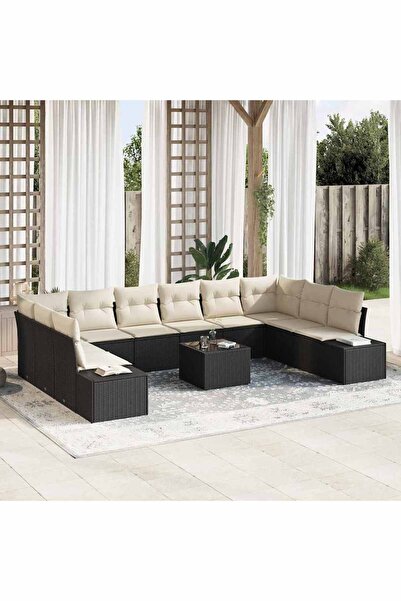 vidaxl Set de canapele pentru gradina cu perna 11 pcs Negru poliratan